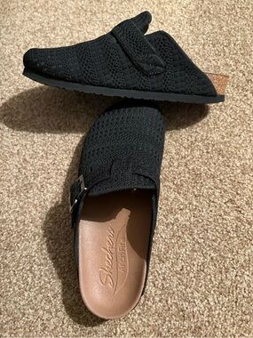 Skechers Black Knit Slip-On Clog with Buckle